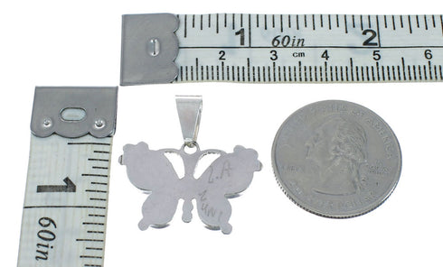 Native American Zuni Multicolor Sterling Silver Butterfly Pendant NX11566